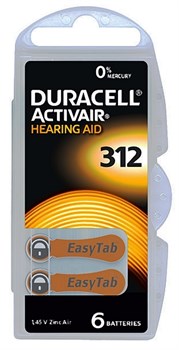 Батарейки для слуховых аппаратов DURACELL HEARING AID 312 1.45V (упак 6 шт) 5005480 - фото 146099