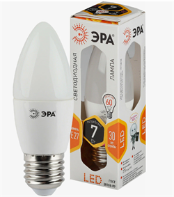 Лампа светодиодная ЭРА STD LED B35-7W-827-E27 7Вт свеча теплый белый свет Б0028479 - фото 162694