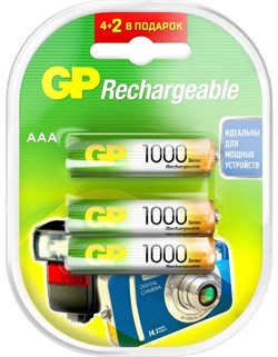 Перезаряжаемые аккумуляторы GP 100AAAHC AAA, емкость 930 мАч - 6 шт. в промо-упаковке 4+2 GP 100AAAH 11803 - фото 162836