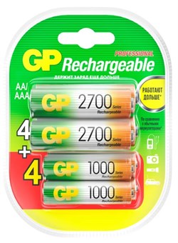 Перезаряжаемые аккумуляторы GP 270AAHC АА+100AAAHC AAA, емкости 2650 и 930 мАч - 8 шт. в промо-упако 10716 - фото 163148