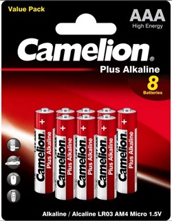 Camelion Plus Alkaline BL8  LR03 (LR03-BP5+3, мизинчиковая батарейка ААА 1.5В) 14134 - фото 164283