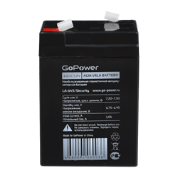 Аккумулятор свинцово-кислотный GoPower LA-645/security 6V 4.5Ah клеммы T1/ F1 (1/20) 00-00015321 - фото 168421