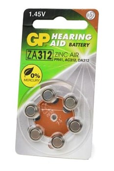 Батарейки для слуховых аппаратов GP Hearing Aid ZA312F-D6 ZA312 BL6 12757Б - фото 19672