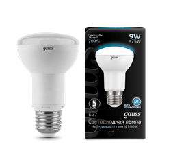 Лампа Gauss R63 9W 700lm 4100K E27 LED 1/10/50 106002209 - фото 26435