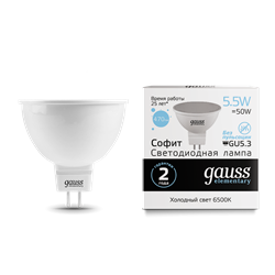 Лампа Gauss Elementary MR16 5.5W 470lm 6500К GU5.3 LED 1/10/100 13536 - фото 26444