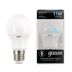 Лампа Gauss A60 11W 990lm 4100К E27 диммируемая LED 1/10/50 102502211-D - фото 26470