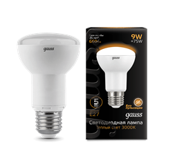 Лампа Gauss R63 9W 660lm 3000K E27 LED 1/10/50 106002109 - фото 26507