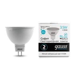 Лампа Gauss Elementary MR16 5.5W 450lm 4100К GU5.3 LED 1/10/100 13526 - фото 26516