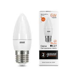 Лампа Gauss Elementary Свеча 6W 420lm 3000K Е27 LED 1/10/100 33216 - фото 26526