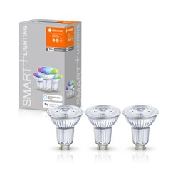 Лампа светодиодная диммируемая LEDVANCE SMART WIFI PAR16 5W (=32W) 45° 350lm 230V RGB+2700…6500K прозрачная GU10  (3шт в упаковке) 4058075486058 - фото 35182