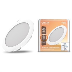Светильник даунлайт Gauss Smart Home 16W 1500lm 2700К 220-240V IP20 165*35мм диммируемый LED 1/30 2020122 - фото 38158