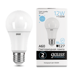 Лампа Gauss Elementary A60 12W 1170lm 6500K E27 LED 1/10/50 23232 - фото 38193