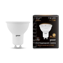 Лампа Gauss MR16 7W 600lm 3000K GU10 LED 1/10/100 101506107 - фото 38197