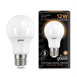 Лампа Gauss A60 12W 1150lm 3000K E27 LED 1/10/50 102502112 - фото 38237