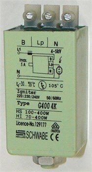 CD 400 70W-400W 4,6A 4-5kV SCHWABE HELLAS пластик ножка+гайка 32х37х62 -ИЗУ 403102 - фото 6950