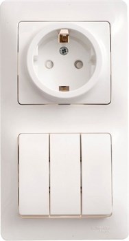 GLOSSA БЛОК: РОЗЕТКА с заземлением со шторками + 3кл.ВЫКЛЮЧАТЕЛЬБЕЛЫЙ Schneider Electric (GSL000178) GSL000178 - фото 75376