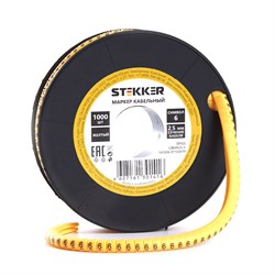 Кабель маркер на бобине электромонтажный STEKKER CBMR40-6, , желтый, материал - ПВХ, размер 98*98мм, 39116 - фото 76026