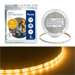 Лента светодиодная 12V FERON LS604, 60*SMD2835, 4,8W/m, IP65, (желтый), в комплекте коннектор типа " 27674 - фото 76406