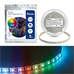 Лента светодиодная 12V FERON LS607, 60*SMD5050, 14,4W/m, IP65, (RGB), в комплекте коннектор типа "ма 27651 - фото 76869