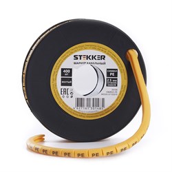 Кабель маркер на бобине электромонтажный STEKKER CBMR40-PE, , желтый, материал - ПВХ, размер 98*98мм 39122 - фото 77085