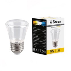 Лампа светодиодная FERON LB-372, C45 (колокольчик), 1W 230V E27 2700К (белый теплый), рассеиватель п 25909 - фото 77805