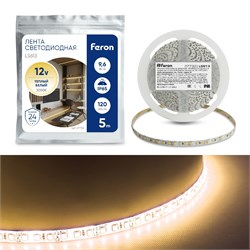 Лента светодиодная 12V FERON LS613, 120*SMD2835, 9,6W/m, IP65, 3000К (теплый белый), кратность резки 27732 - фото 77937