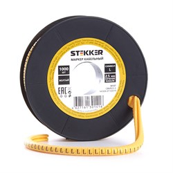Кабель маркер на бобине электромонтажный STEKKER CBMR40-L, , желтый, материал - ПВХ, размер 98*98мм, 39120 - фото 78252