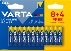 Батарейки VARTA LONGLIFE POWER LR03/ААА BL8+4 (блистер 12шт) 4008496659203