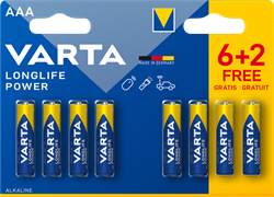Батарейки VARTA LONGLIFE POWER LR03/ААА BL6+2 (блистер 8шт) 4008496568857