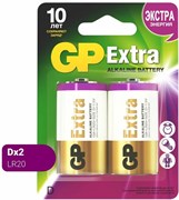 Алкалиновые батарейки GP Extra Alkaline 13А типоразмера D - 2 шт. на блистере GP 13AXNEW-2CR2 _20/16 13984-1-1
