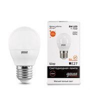 Лампа Gauss Elementary Шар 8W 520lm 3000K Е27 LED 1/10/100 53218