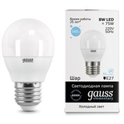 Лампа Gauss Elementary Шар 8W 540lm 4100K Е27 LED 1/10/100 53228