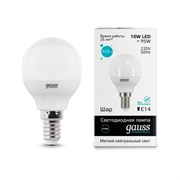 Лампа Gauss Elementary Шар 10W 730lm 4100K Е14 LED 1/10/100 53120
