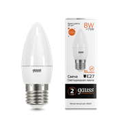 Лампа Gauss Elementary Свеча 8W 520lm 3000K Е27 LED 1/10/100 33218