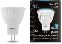 Лампа Gauss MR11 3W 300lm 4100K GU4 LED 1/10/100 132517203