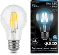 Лампа Gauss Filament А60 10W 970lm 4100К Е27 LED 1/10/40 102802210