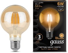 Лампа Gauss Filament G95 6W 550lm 2400К Е27 golden LED 1/20 105802006