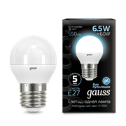 Лампа Gauss Шар 6.5W 550lm 4100K E27 LED 1/10/100 105102207