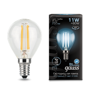 Лампа Gauss Filament Шар 11W 750lm 4100К Е14 LED 1/10/50 105801211
