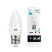 Лампа Gauss Elementary Свеча 8W 540lm 4100K Е27 LED 1/10/100 33228