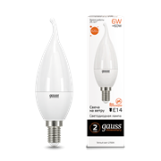 Лампа Gauss Elementary Свеча на ветру 6W 420lm 3000K Е14 LED 1/10/50 34116