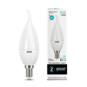 Лампа Gauss Elementary Свеча на ветру 6W 450lm 4100K Е14 LED 1/10/50 34126