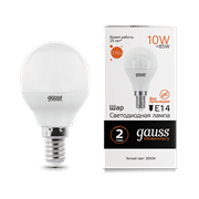 Лампа Gauss Elementary Шар 10W 710lm 3000K Е14 LED 1/10/100 53110