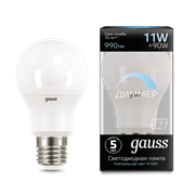 Лампа Gauss A60 11W 990lm 4100К E27 диммируемая LED 1/10/50 102502211-D