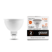 Лампа Gauss Elementary MR16 5.5W 430lm 3000К GU5.3 LED 1/10/100 13516