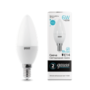 Лампа Gauss Elementary Свеча 6W 450lm 4100K Е14 LED 1/10/100 33126