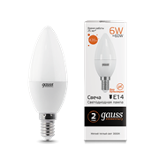 Лампа Gauss Elementary Свеча 6W 420lm 3000K Е14 LED 1/10/100 33116
