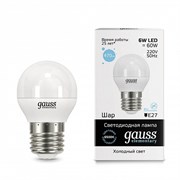 Лампа Gauss Elementary Шар 6W 470lm 6500K Е27 LED 1/10/100 53236