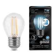Лампа Gauss Filament Шар 7W 580lm 4100К Е27 LED 1/10/50 105802207