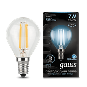 Лампа Gauss Filament Шар 7W 580lm 4100К Е14 LED 1/10/50 105801207